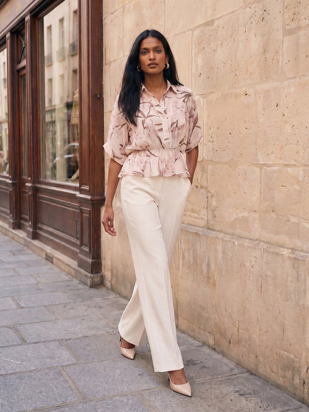 Pantalon large taille haute