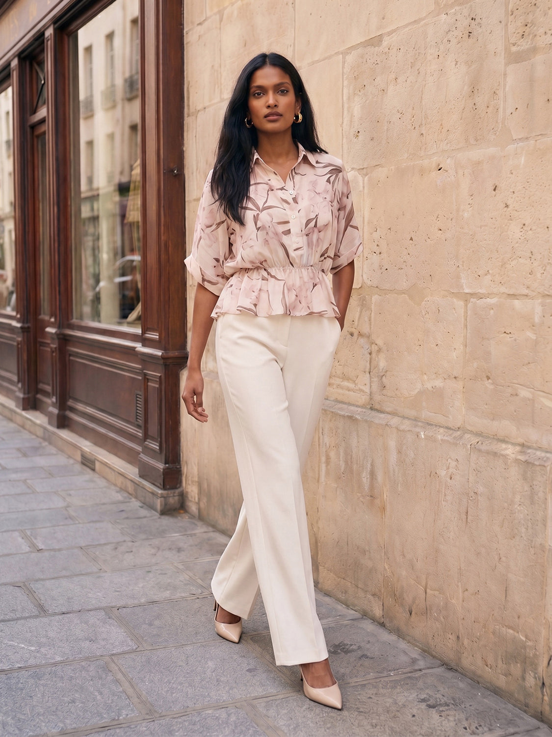 Pantalon large taille haute