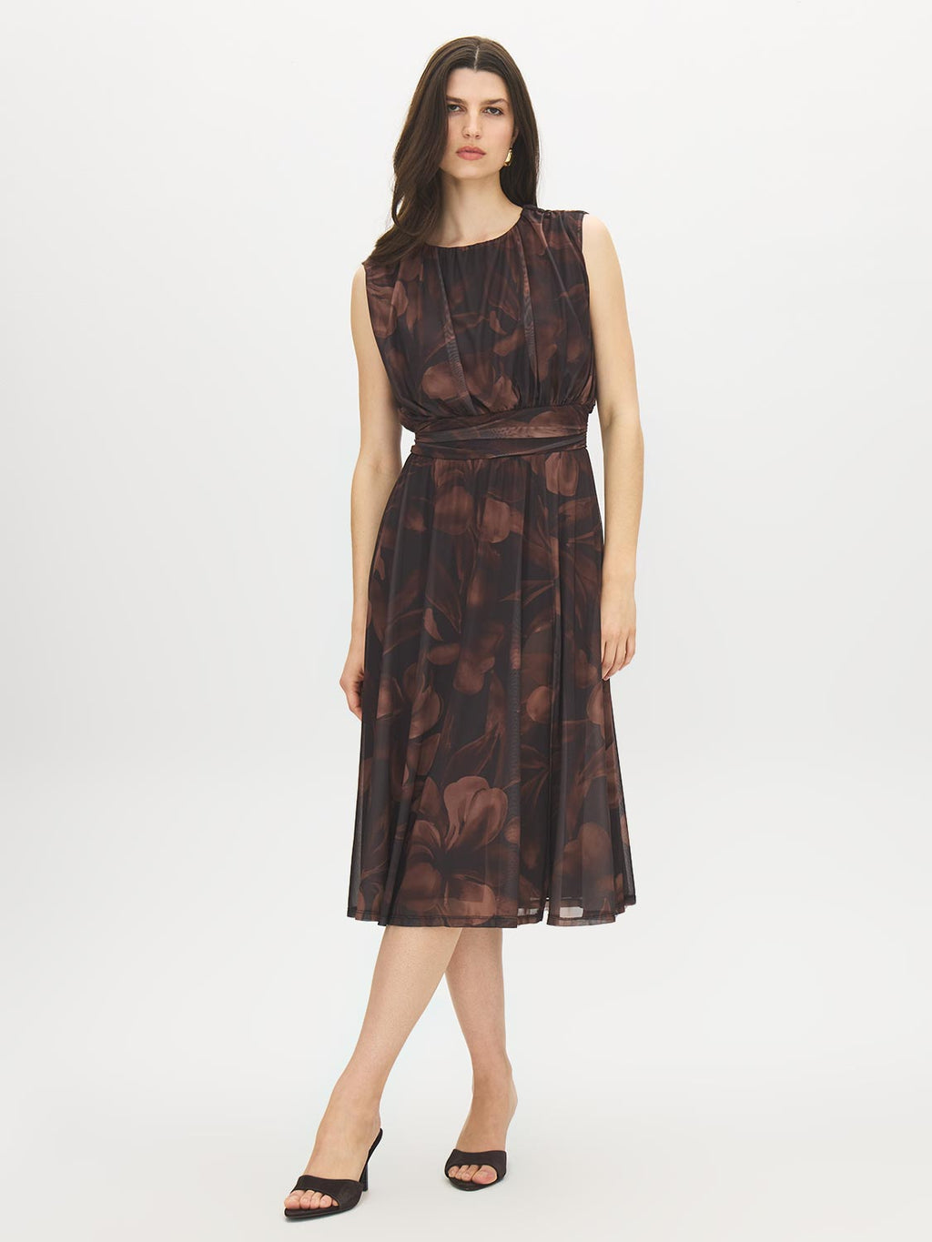 Robe Ceinturée en Maille Imprimée Fleurie