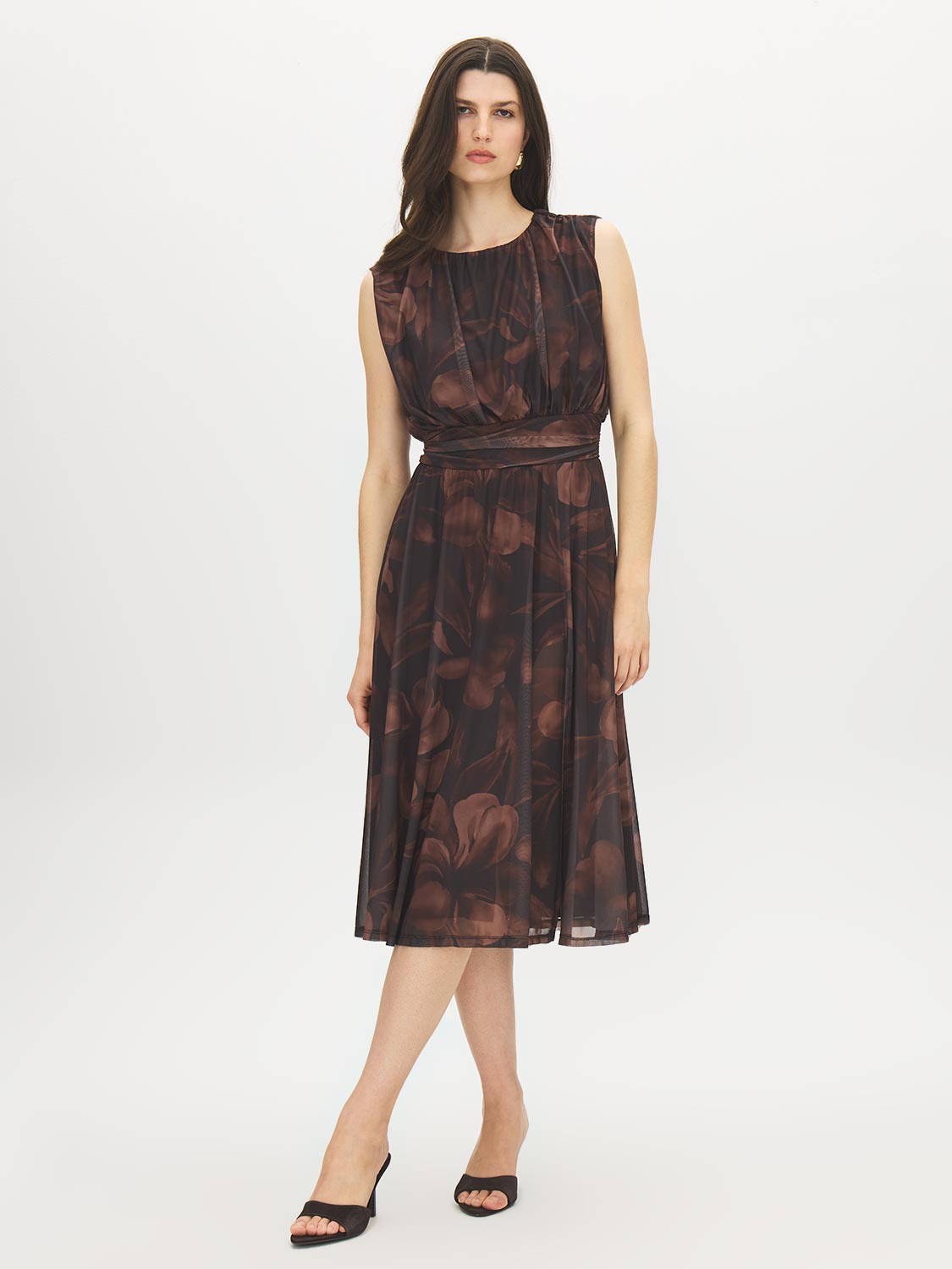 Robe Ceinturée en Maille Imprimée Fleurie