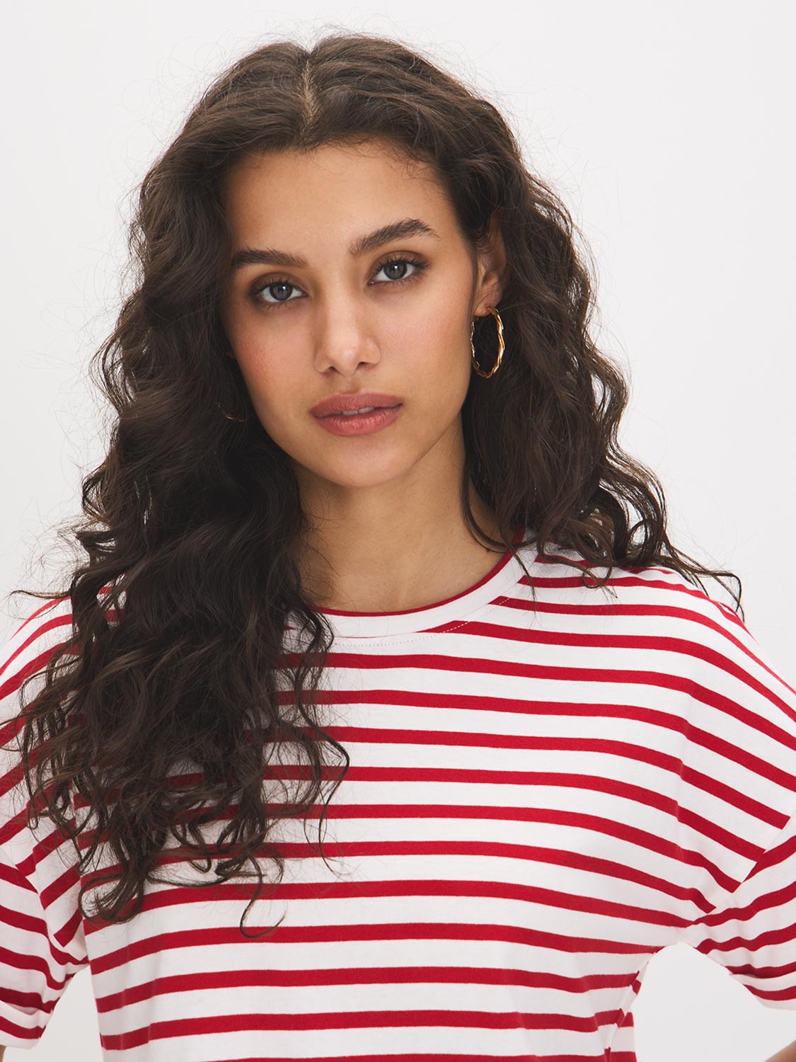 T-shirt col rond en coton rayé