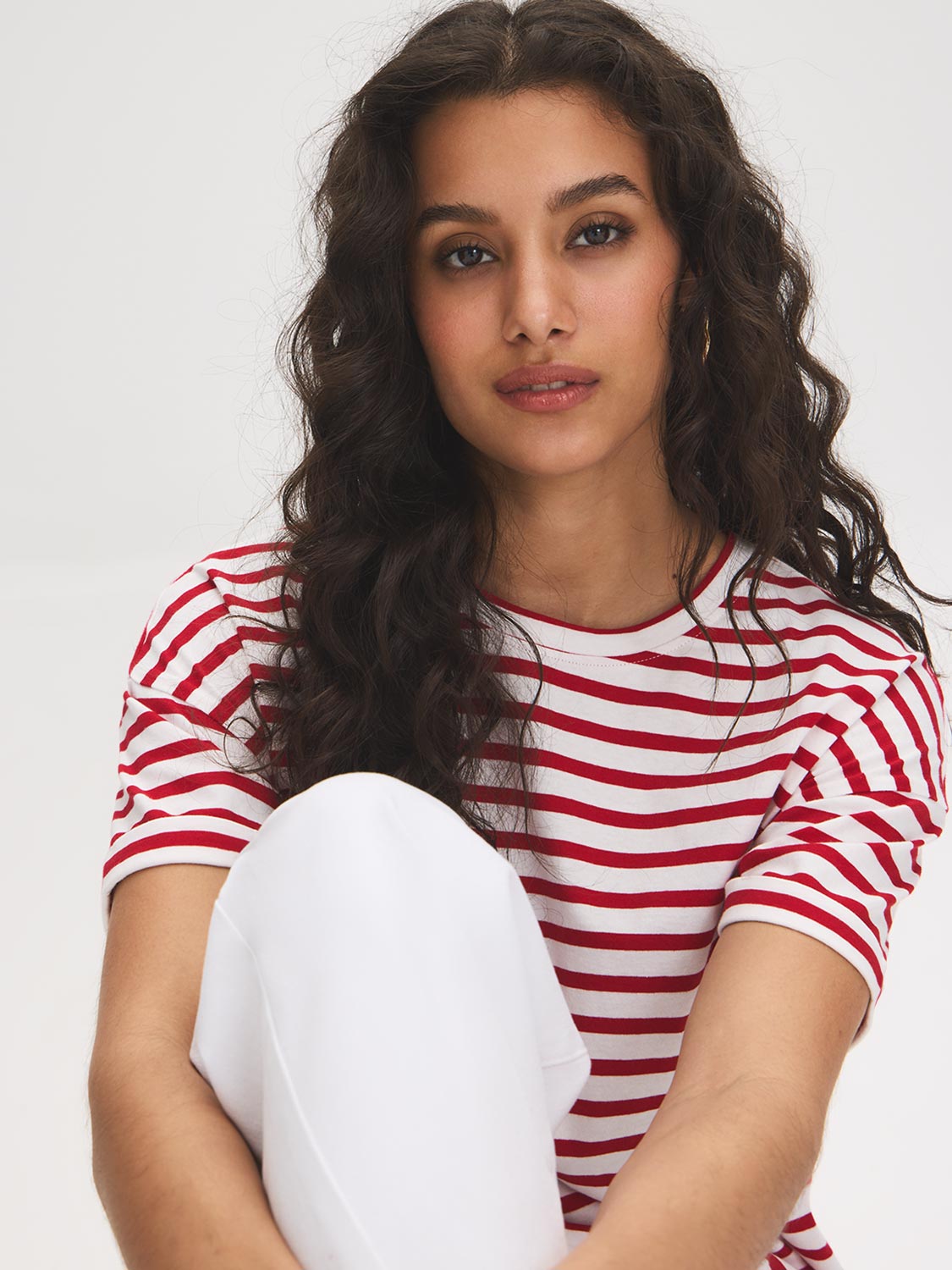 T-shirt col rond en coton rayé