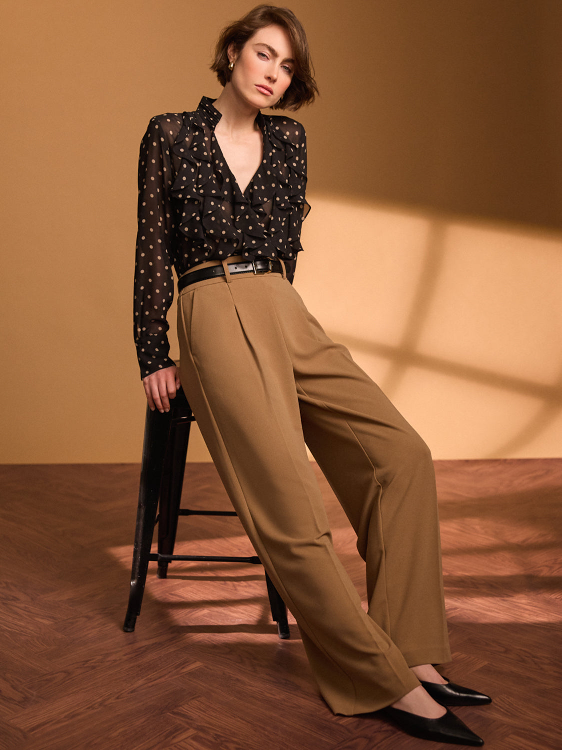 Pantalon plissé ample en crêpe