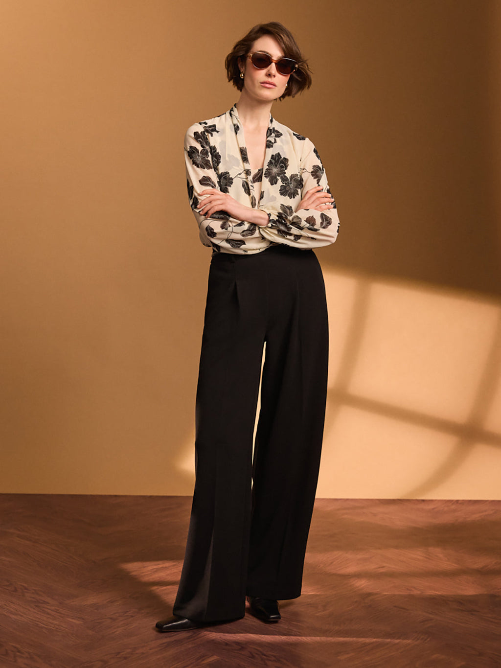 Pantalon plissé ample en crêpe